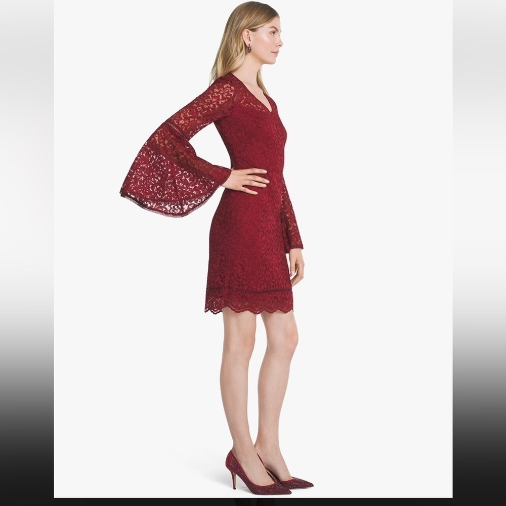 White House black market Bell-Sleeve Lace Shift Dress Z160‎ - Picture 3 of 13